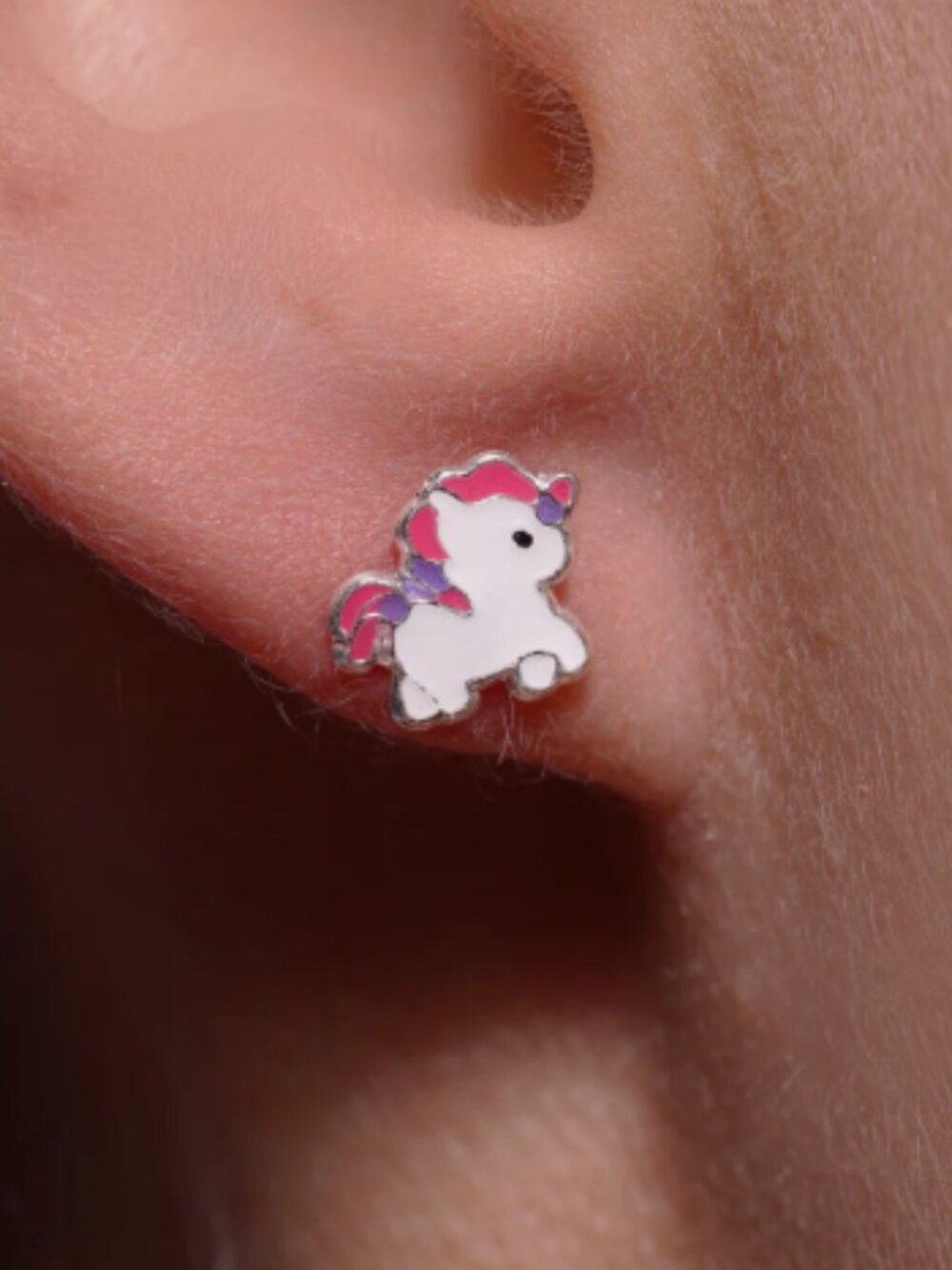 Sterling Silver 925 High Polished Colored Enamel Unicorn Pony Screw Stud Earring